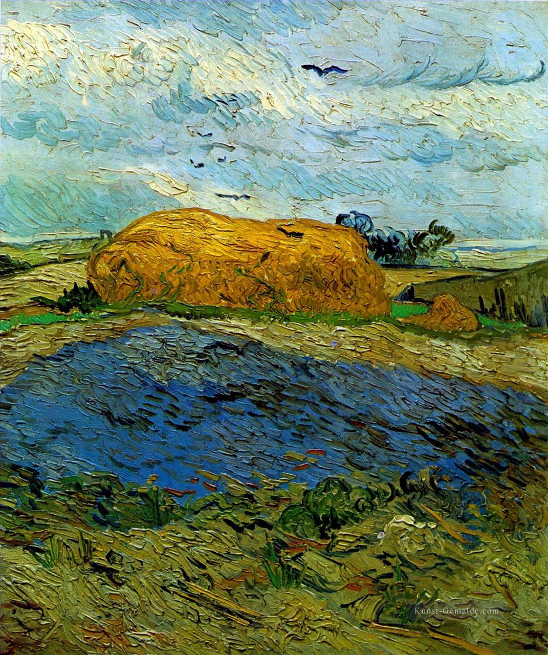 Heuschober unter einem regnerischen Himmel Vincent van Gogh Ölgemälde